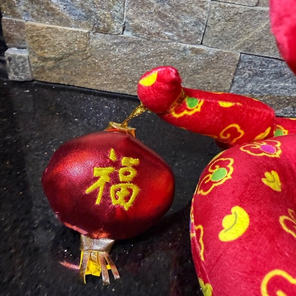 Chinese Lunar New Year Red Plush Snake with Chinese Hat, “Year of the Snake” - Picture 4 of 5